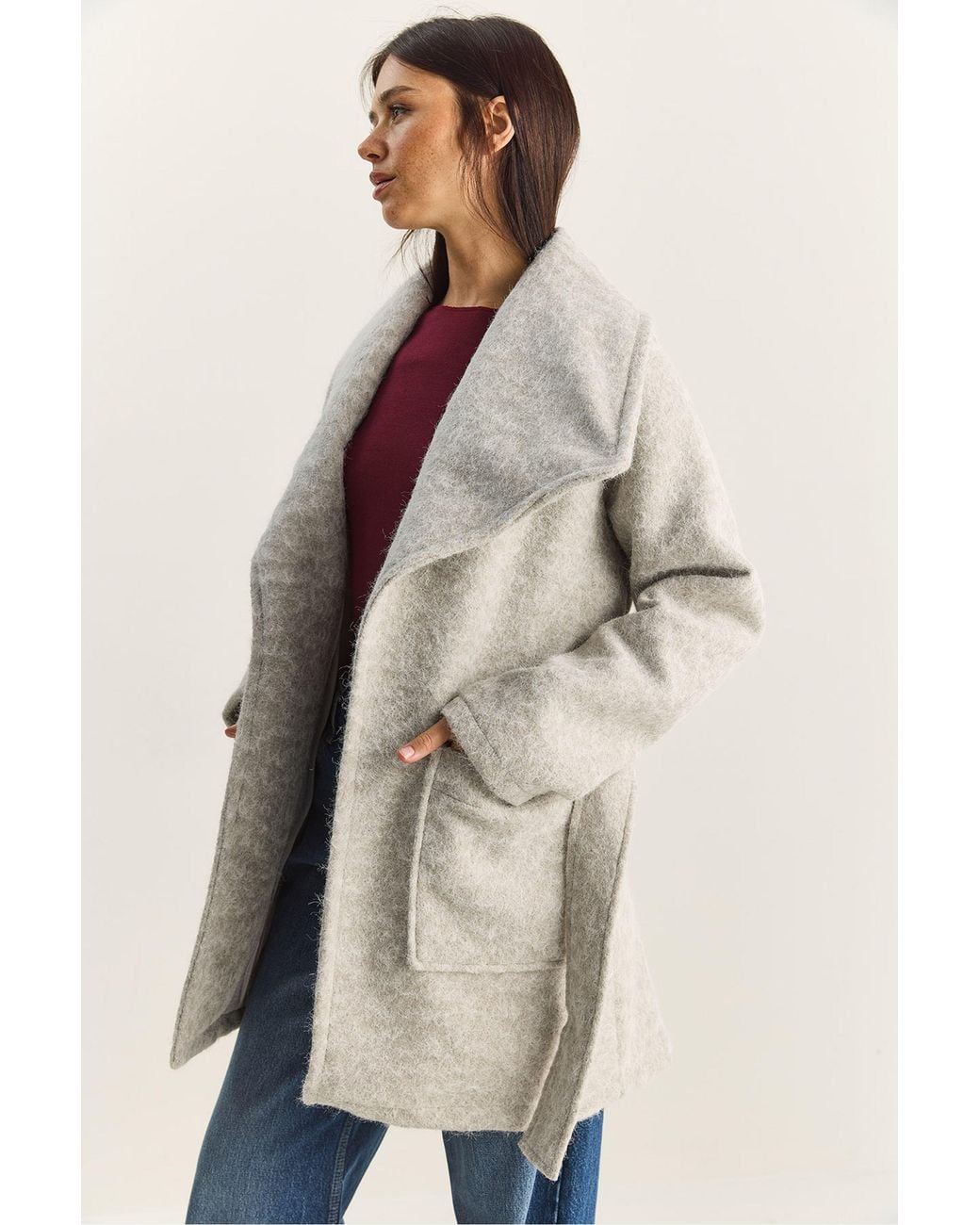 Bianco Lucci Natural Textured Midi Coat