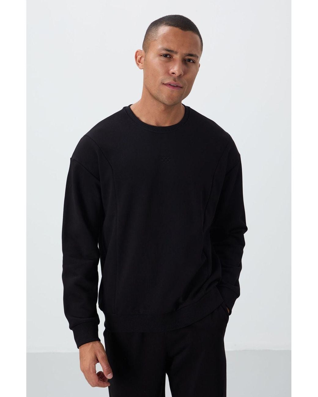 TOMMY LIFE Black Cotton- Fleece Sweatshirt And Pants Set for men
