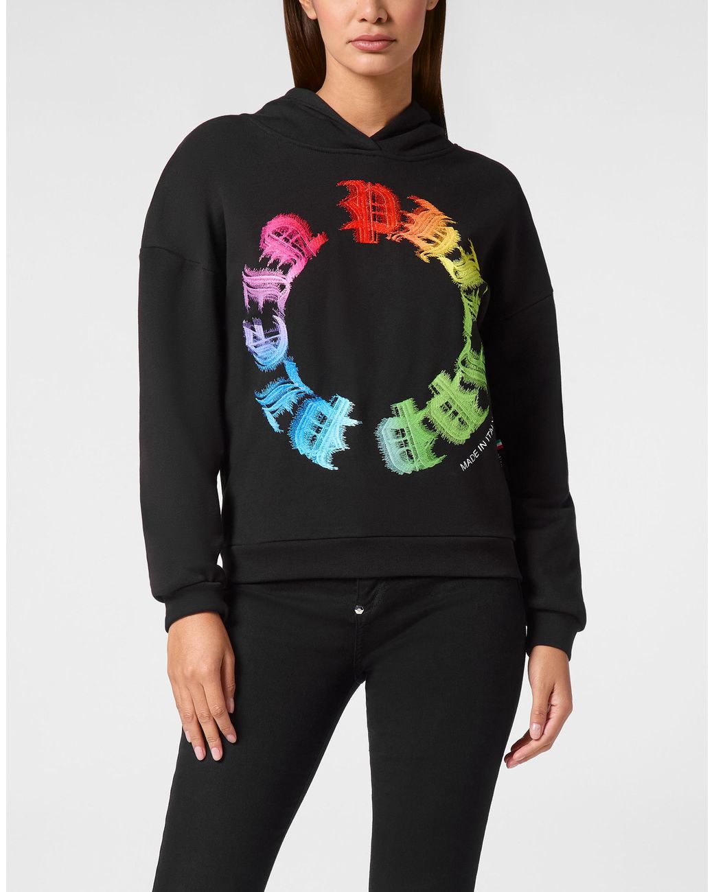 Philipp Plein Hoodies & Sweatvesten ,Zwart ,Katoen Hooded Sweatshirt Gothic Plein in het Black