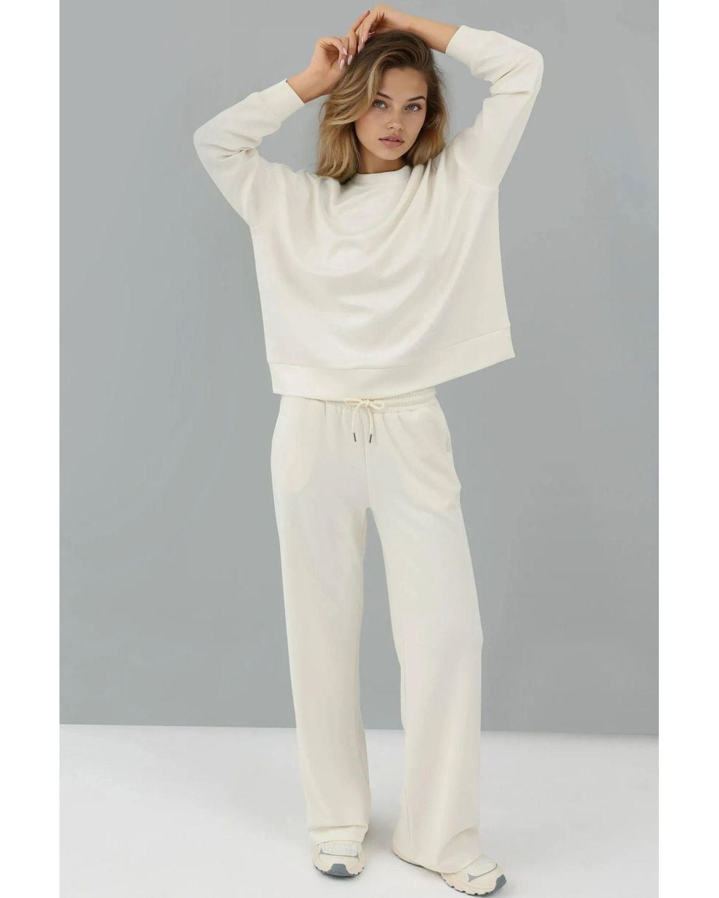 Hiccup White Soft Modal Touch Wide Leg Sweatpants