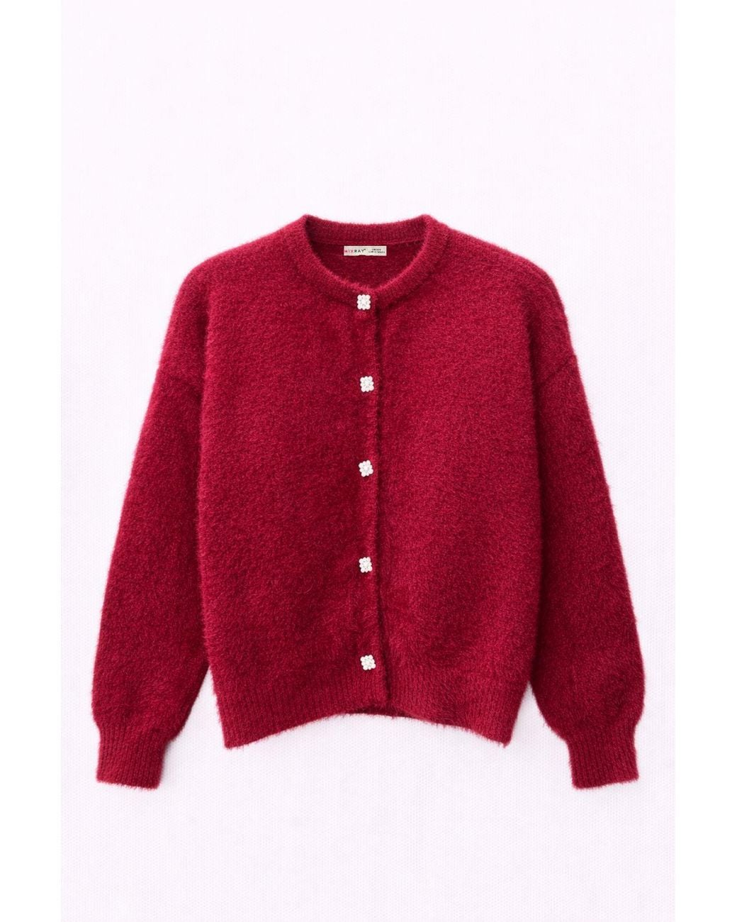 MixRay Red Oversized Jacquard Button Cardigan