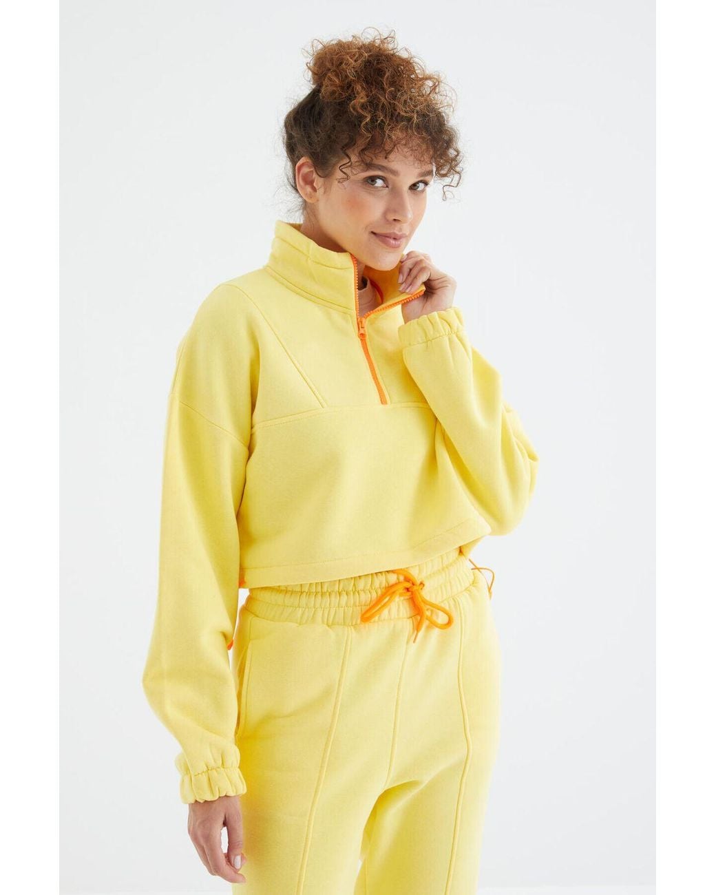 TOMMY LIFE Yellow Oversized Fleece Sweatshirt And Pants Set