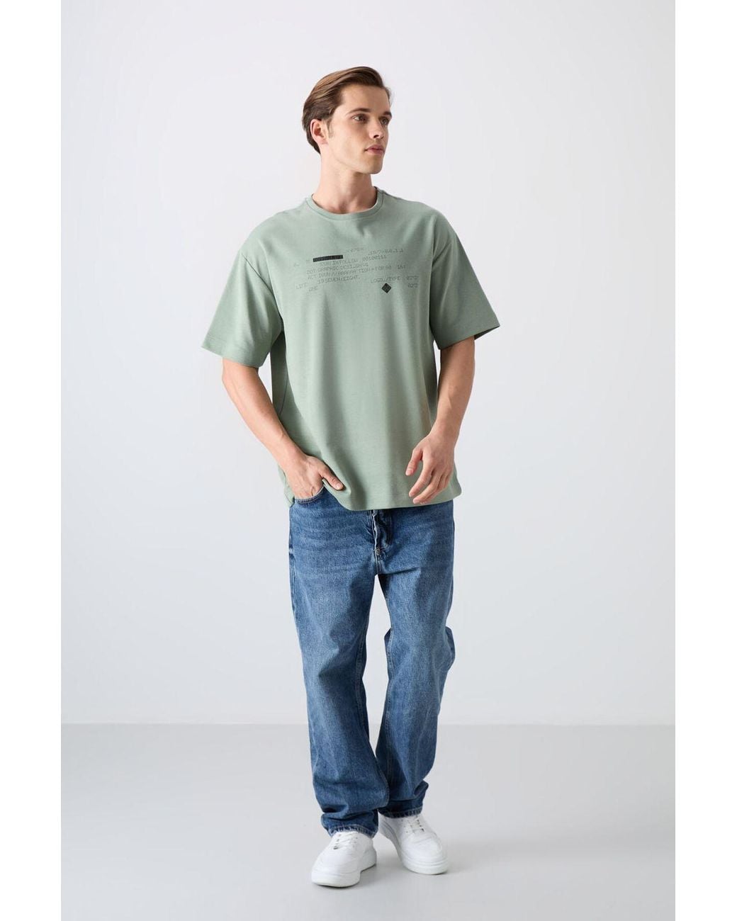 TOMMY LIFE Green Oversized Printed Crew Neck T-Shirt for men