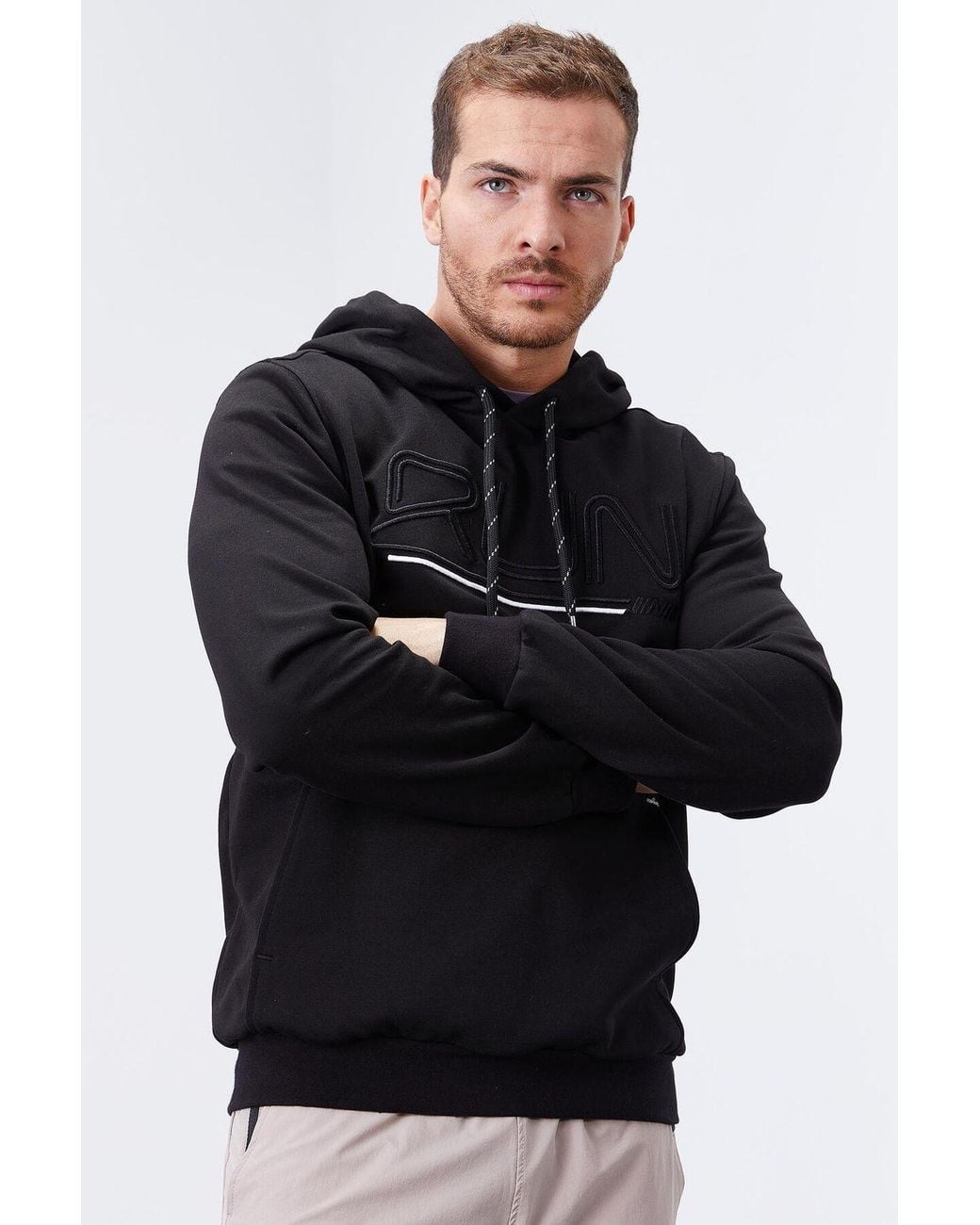 TOMMY LIFE Black Logo Printed Hooded Sweatshirt for men