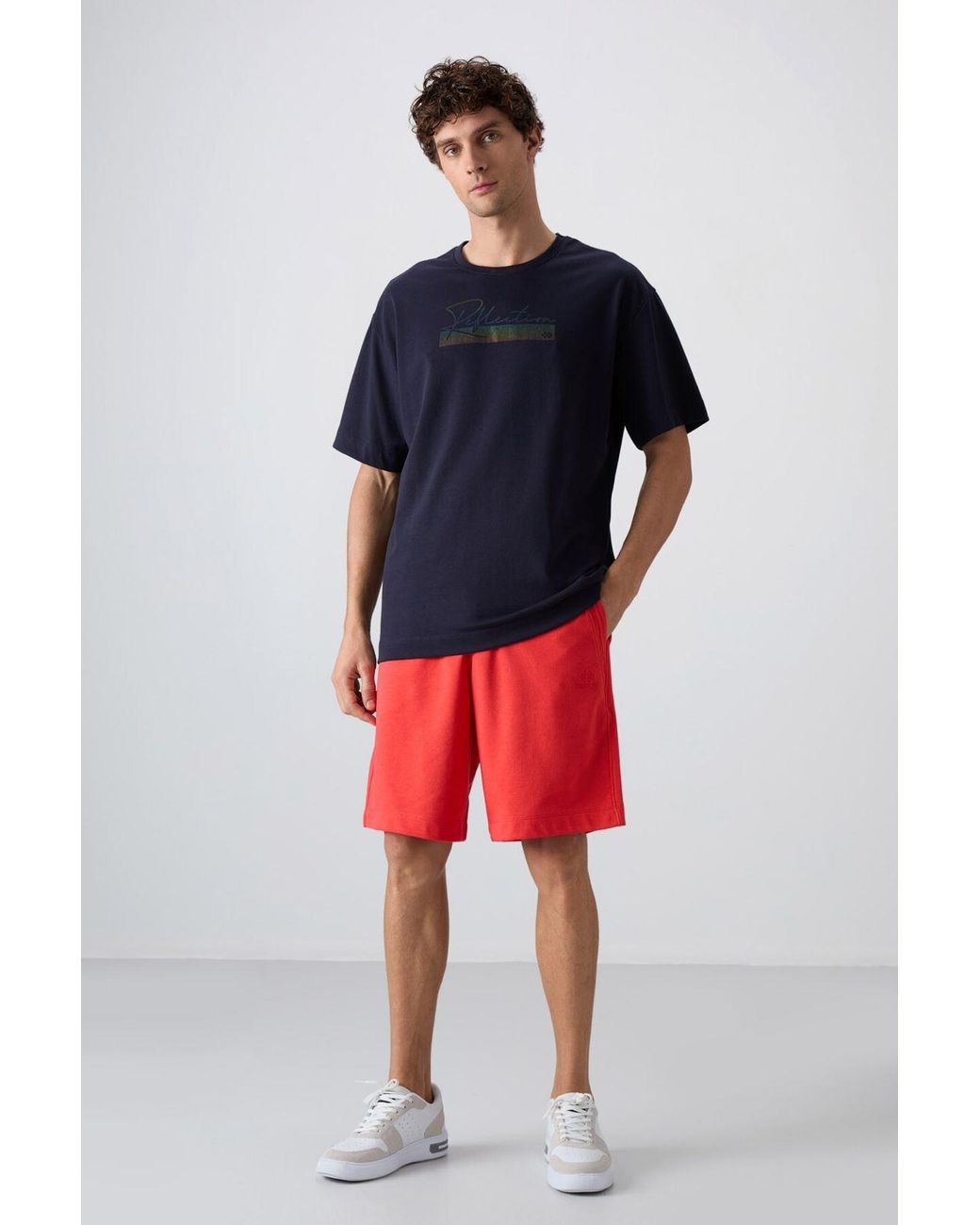 TOMMY LIFE Red Oversized Printed Cotton-Blend T-Shirt for men