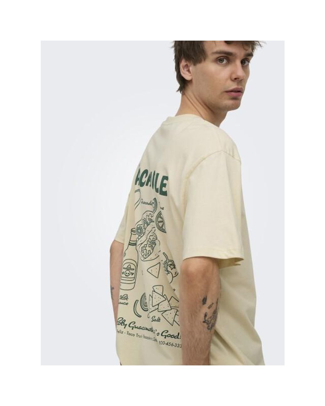 Only & Sons Onschef Life Rlx Ss Tee in het Natural voor heren