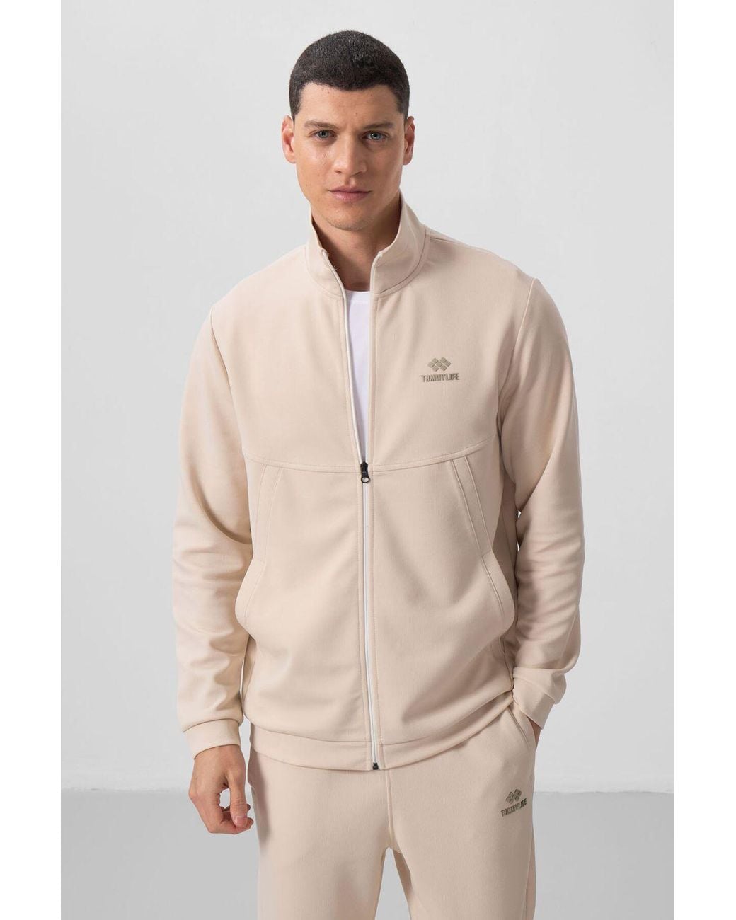 TOMMY LIFE Natural Long-Sleeve Zip Sweatshirt And Pants Set for men