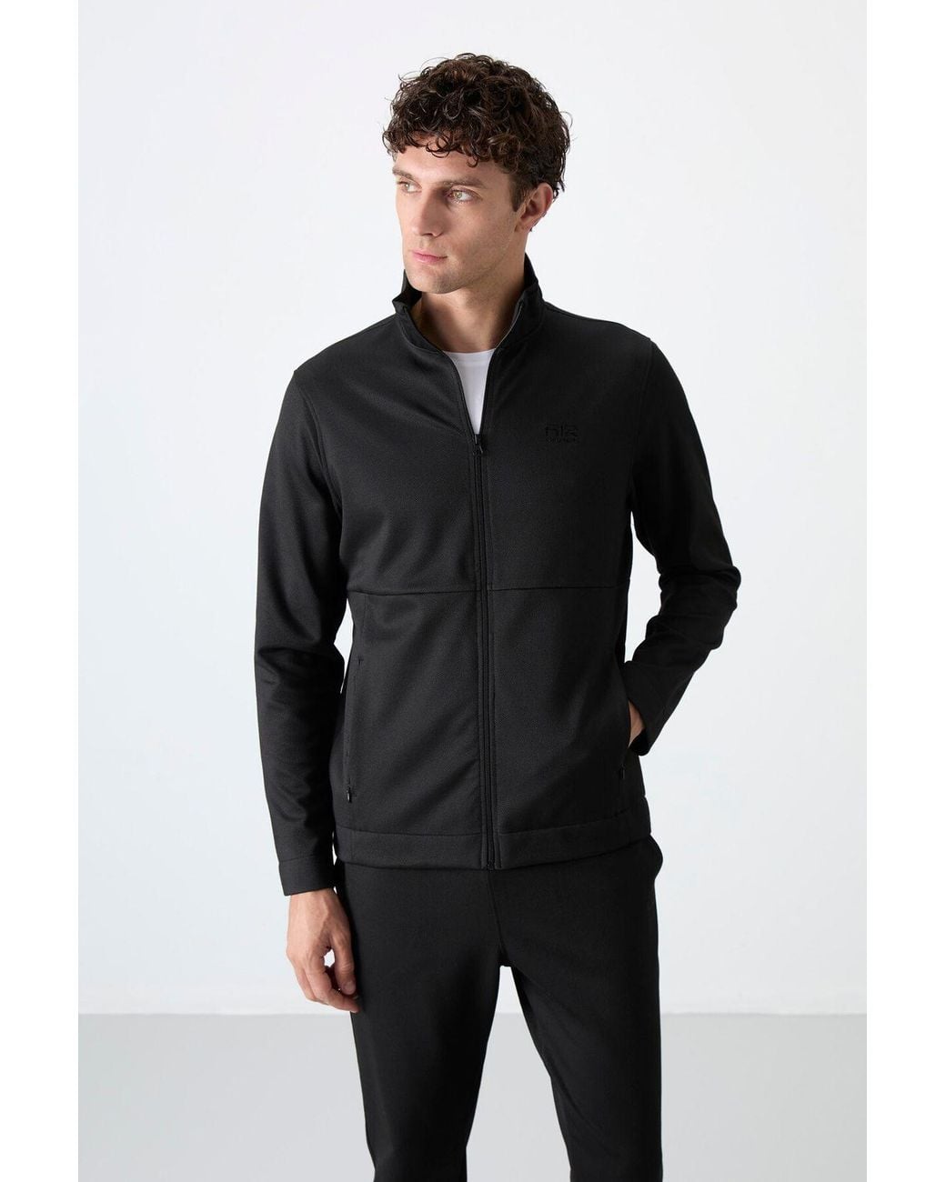 TOMMY LIFE Black Zip-Collar Sweatshirt And Pants Set for men