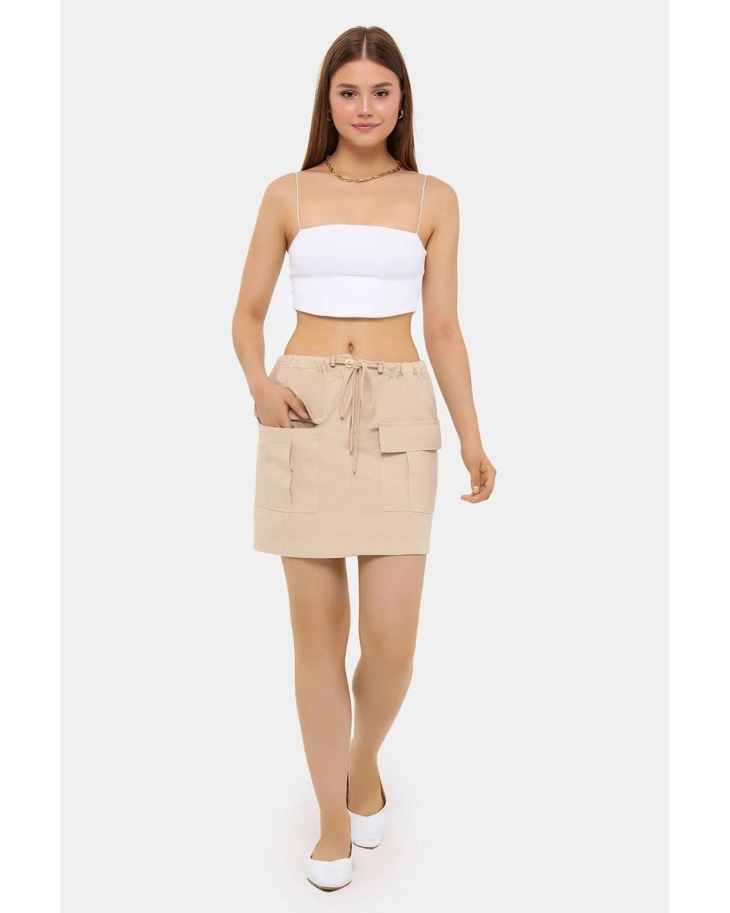 Hiccup Natural Cotton Low-Rise Cargo Skirt