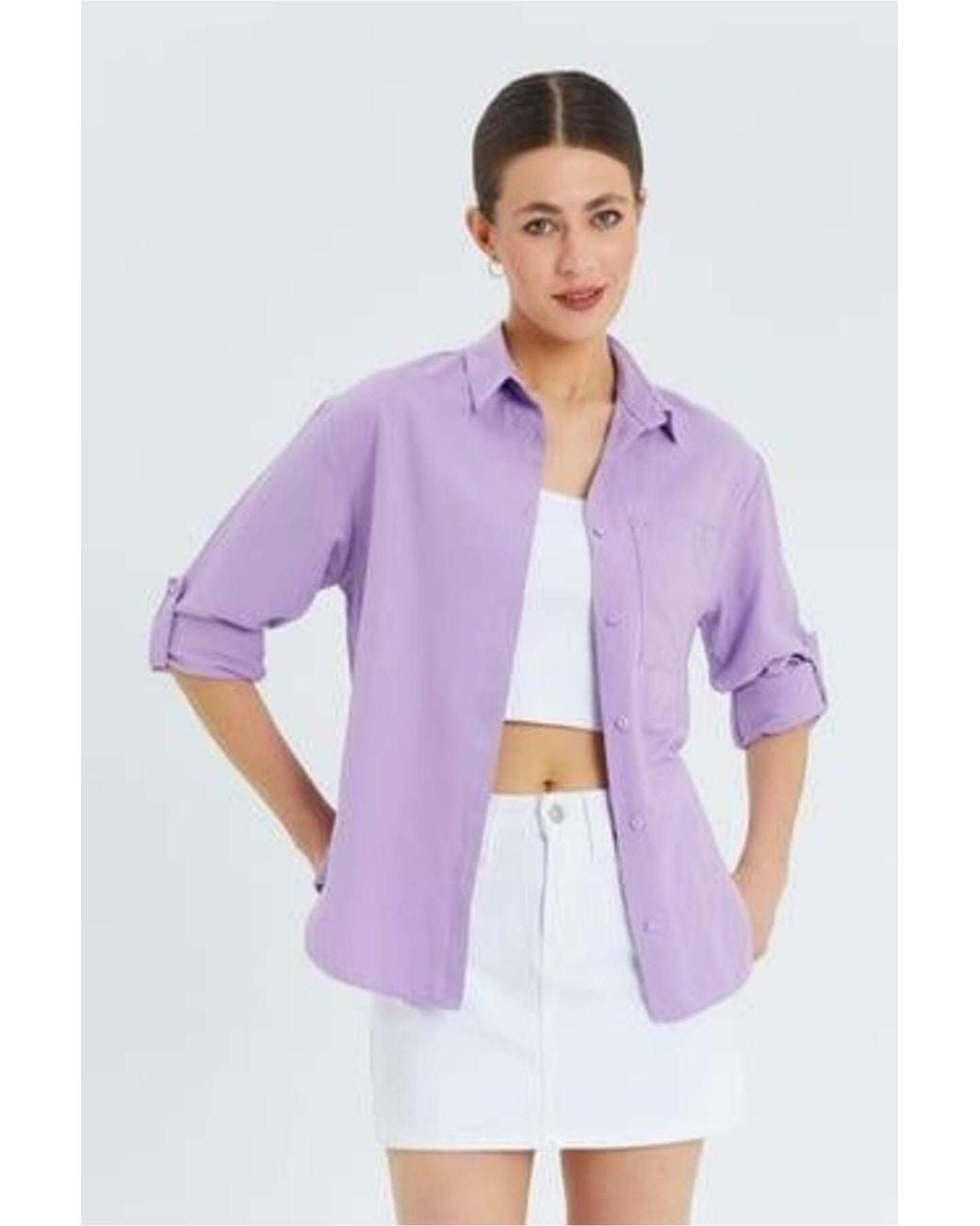 MixRay Purple Long Sleeve Button-Up Shirt With Pocket