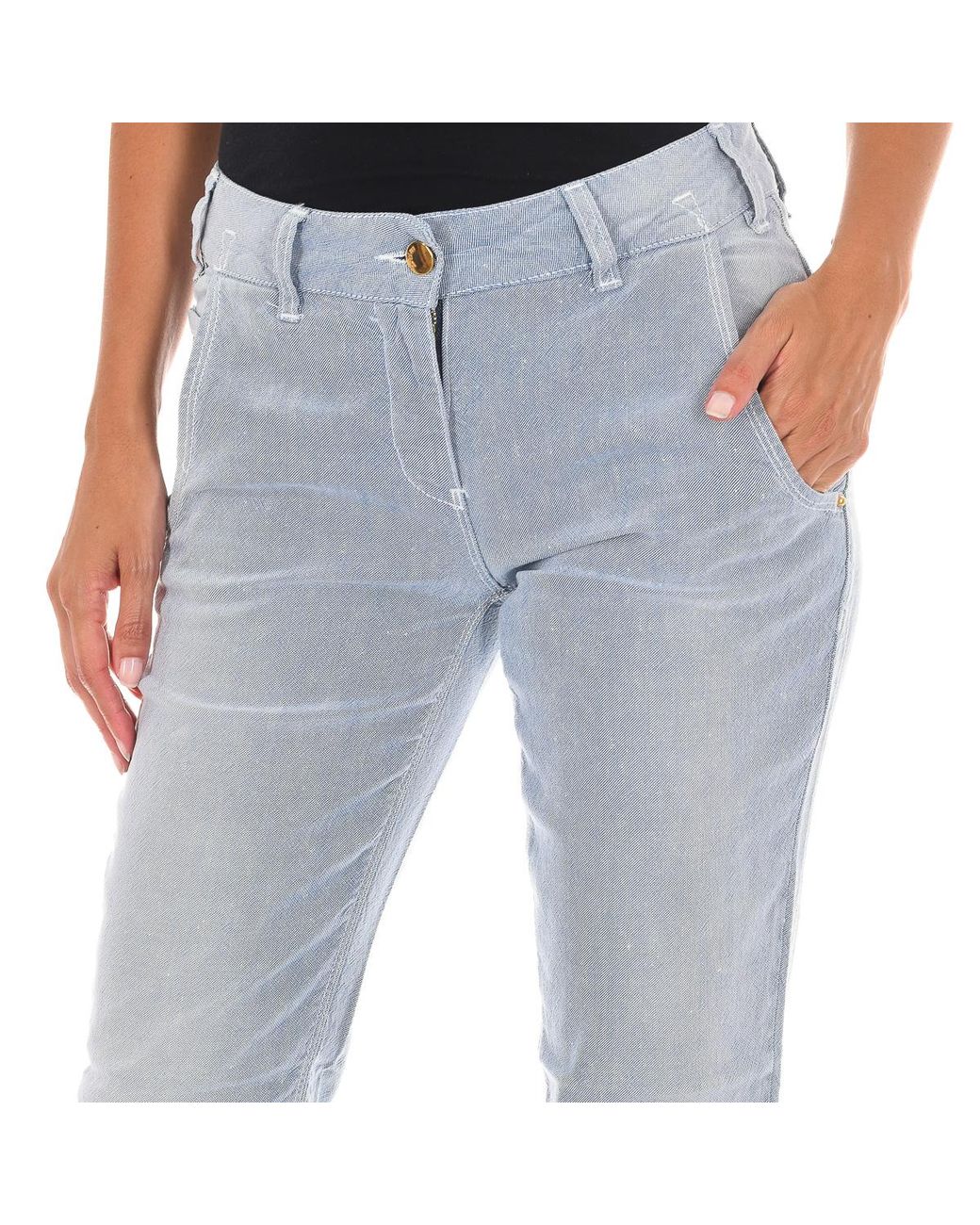 Met Lange Chinese Broek Smalle Zomen 70Dbf0196 Vrouw in het Blue