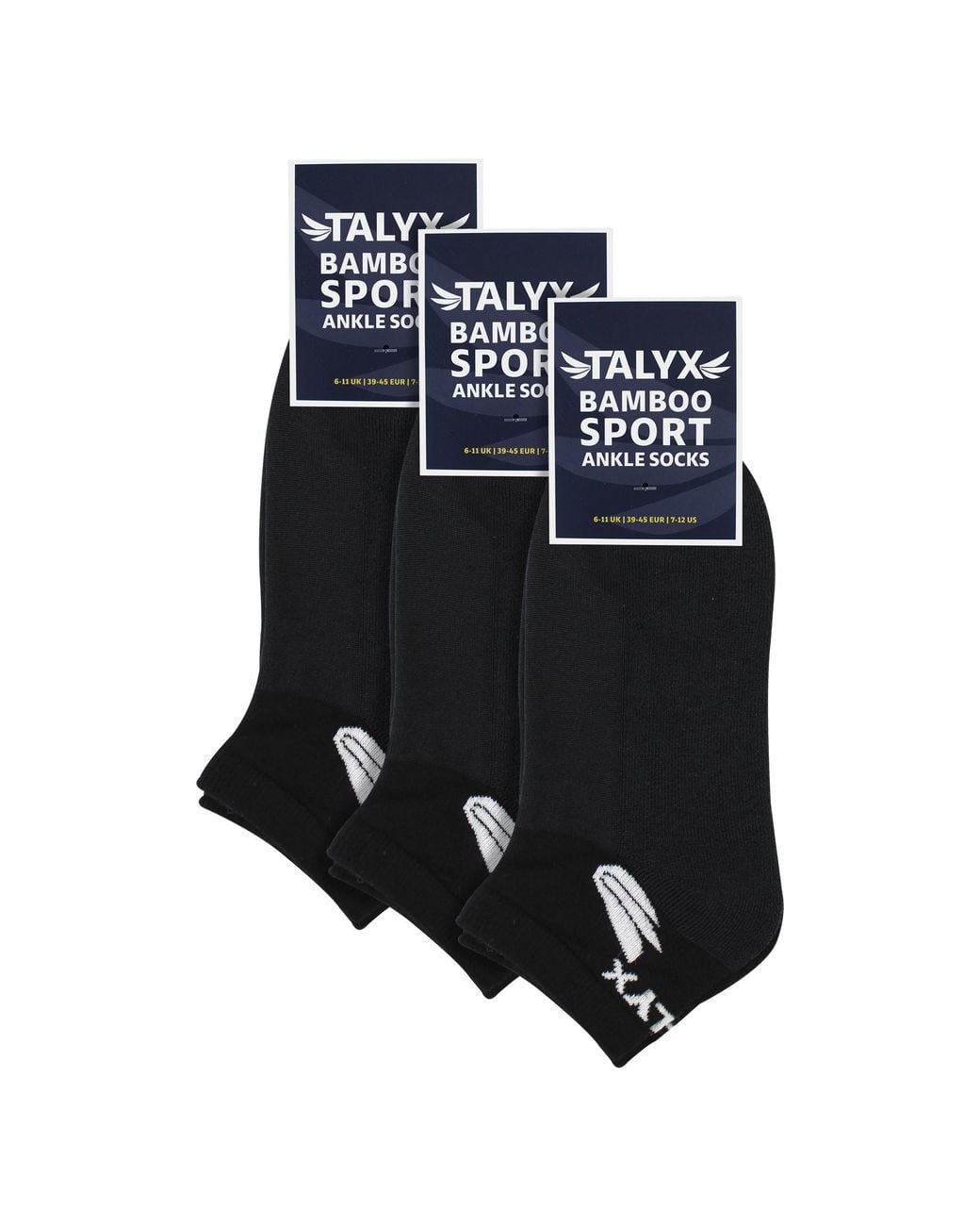 Talyx Black 3 Pack Bamboo Ankle Socks for men