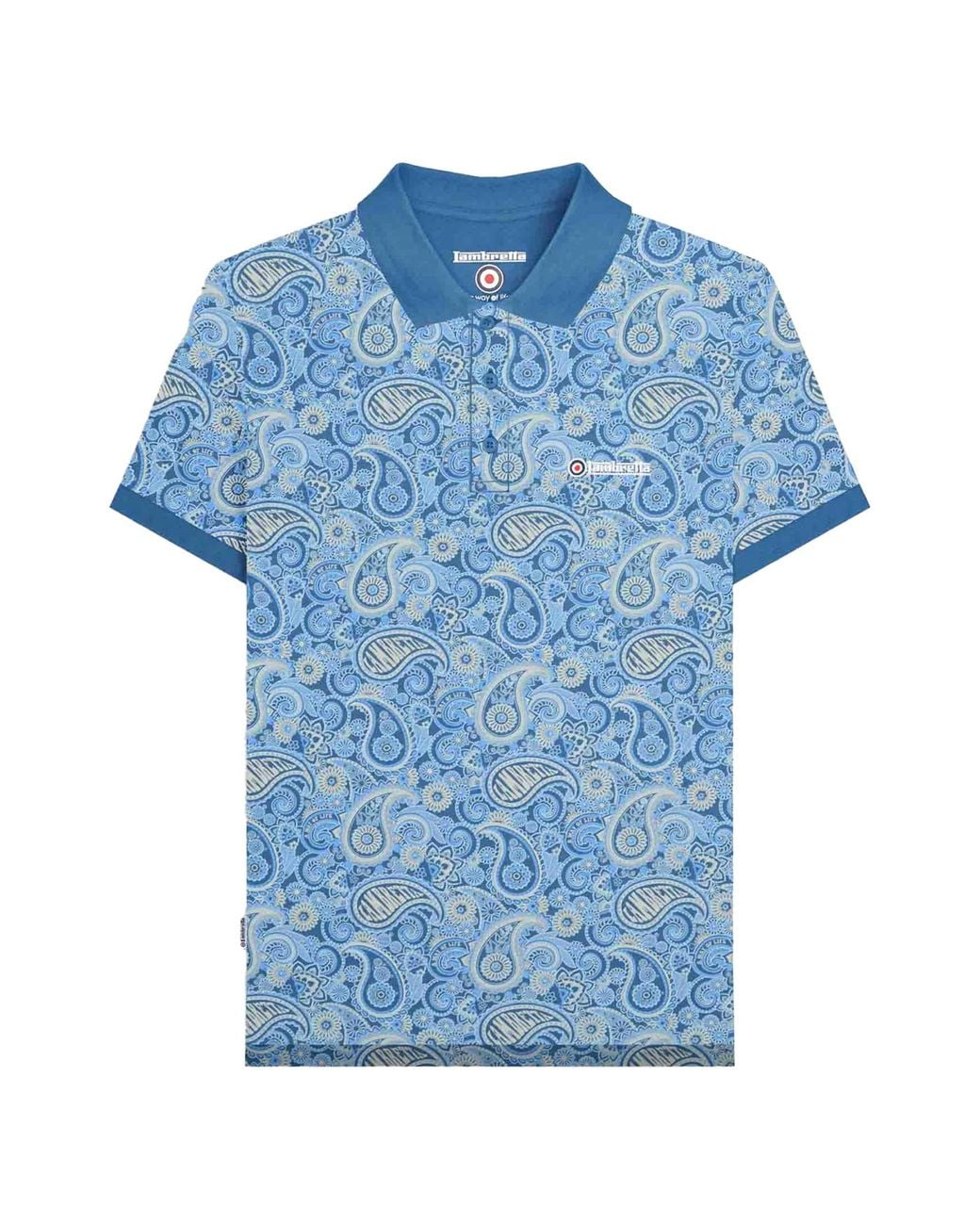 Lambretta Blue Ss25 Paisley Branded Polo Shirt (Dark/Wood Ash) for men
