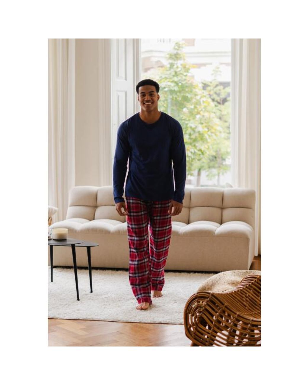 Phil & Co. Berlin Lange Pyjama Set Met Flanellen Pyjamabroek Rood/Blauw in het Blue voor heren