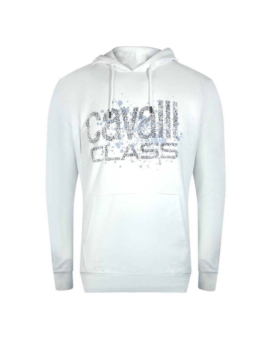 Roberto Cavalli Blue Cracked Sprayed Logo Off Hoodie Cotton for men