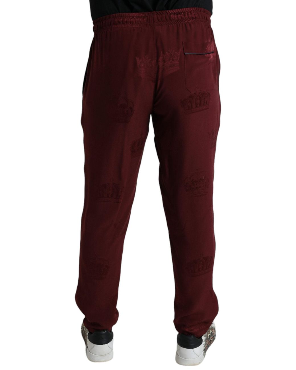 Dolce & Gabbana Red Crown Print Casual Pants for men