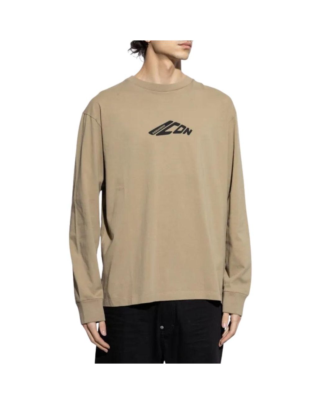 DSquared² Natural Khaki Long Sleeve T-Shirt Stretched Icon Logo for men