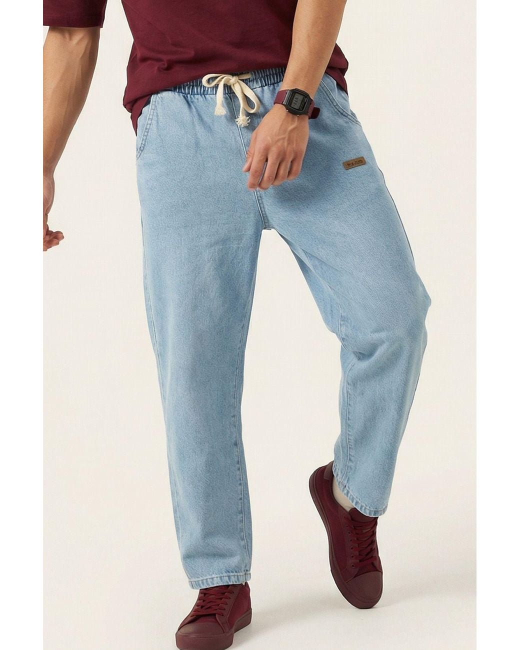 Bigdart Red Elastic Waist Denim Pants for men