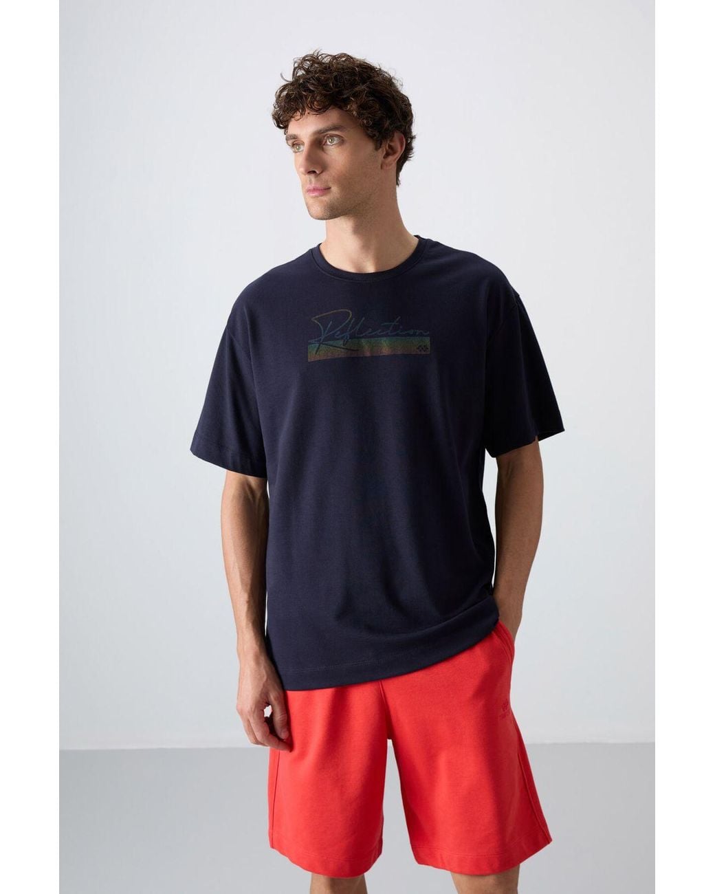 TOMMY LIFE Red Oversized Printed Cotton-Blend T-Shirt for men