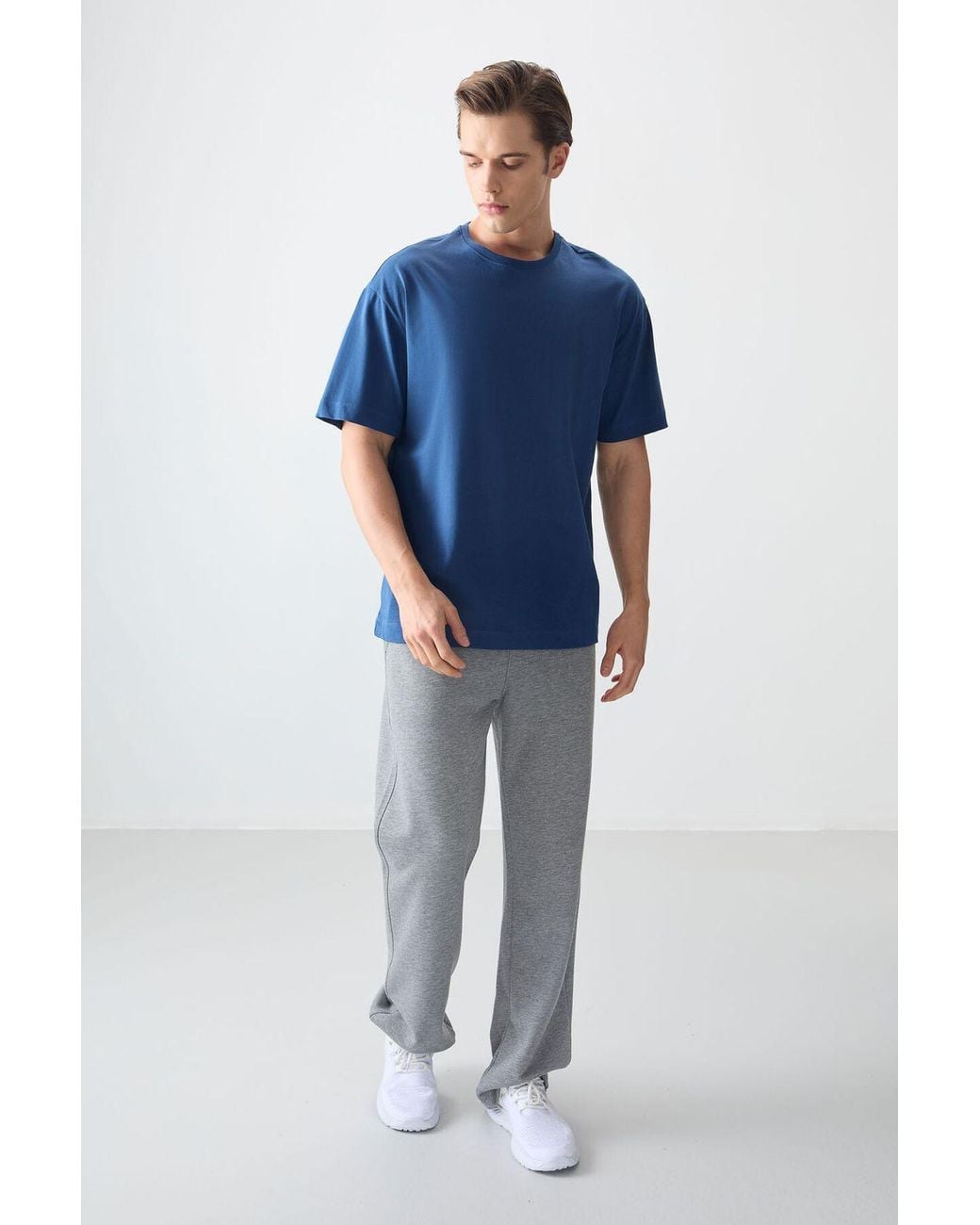 TOMMY LIFE Blue Oversized Cotton Crew Neck T-Shirt for men