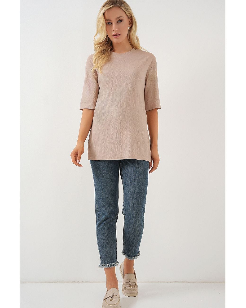 Bigdart Natural Textured Crew Neck Short Sleeve T-Shirt