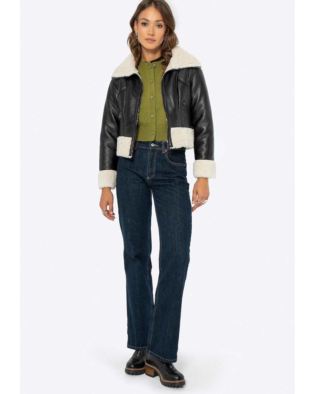 Wittchen Korte Zwarte Leren Jas Met Bont in het Black