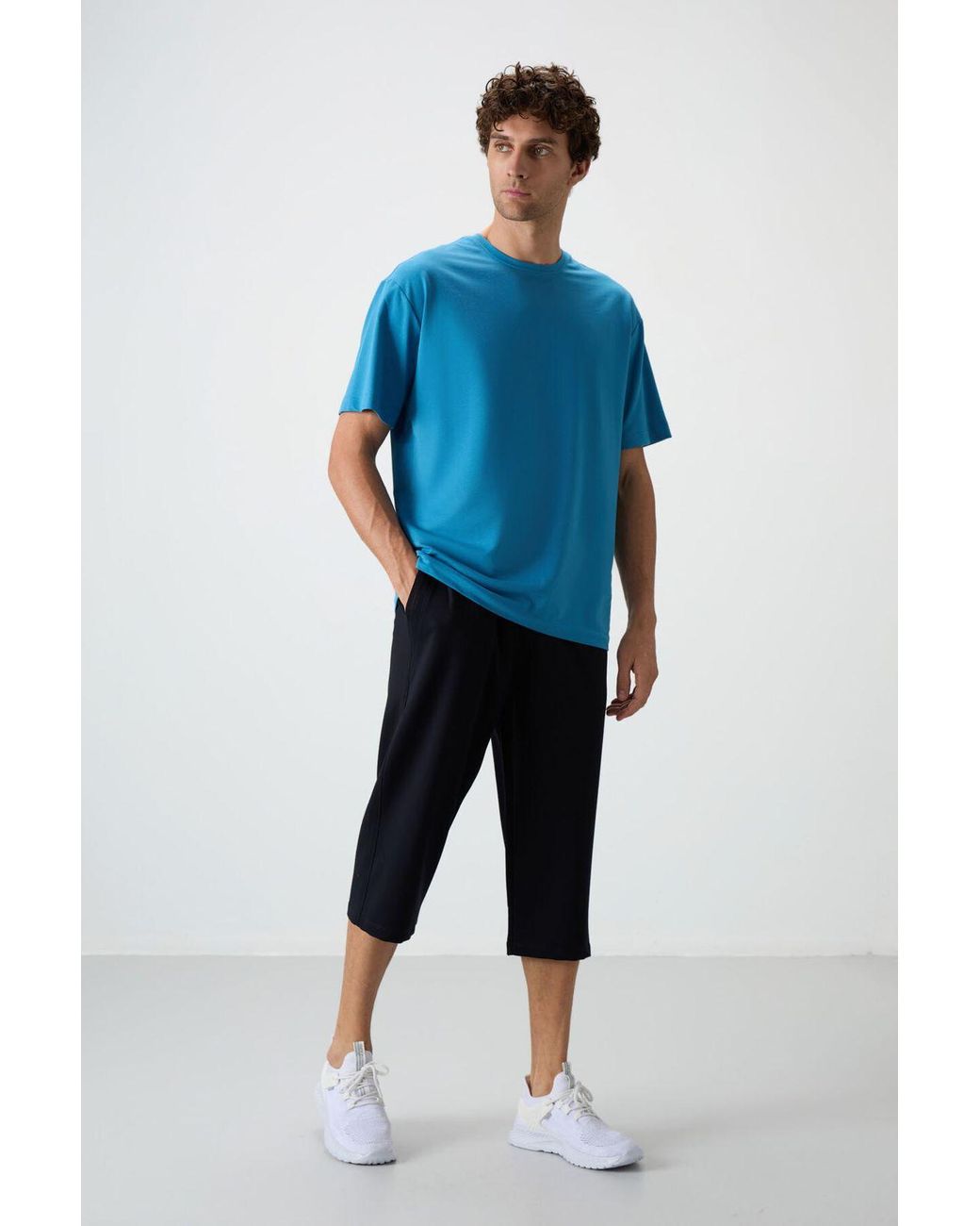 TOMMY LIFE Blue Mid-Waist Wide-Leg Capri Shorts for men