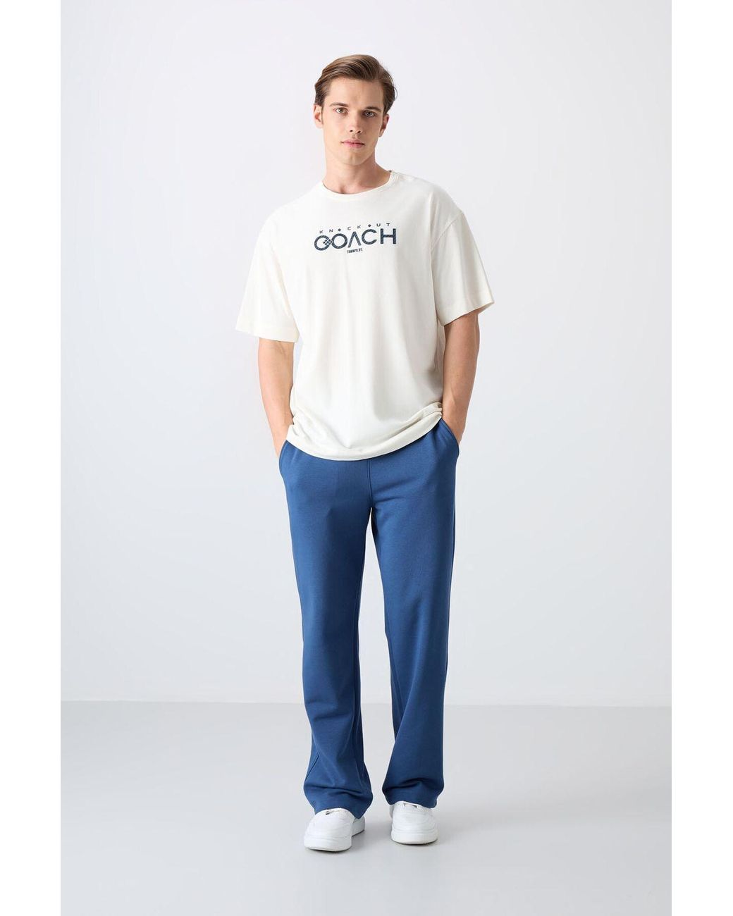 TOMMY LIFE White Oversized Logo Patch Crew Neck T-Shirt for men
