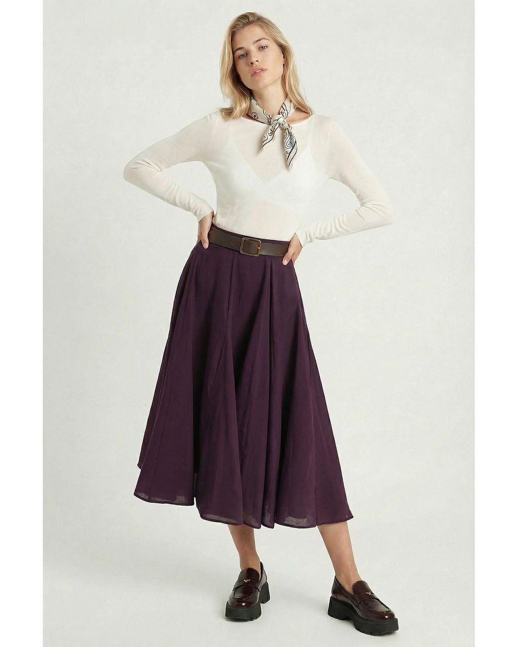 Happiness İstanbul Purple High Waist A-Line Midi Skirt
