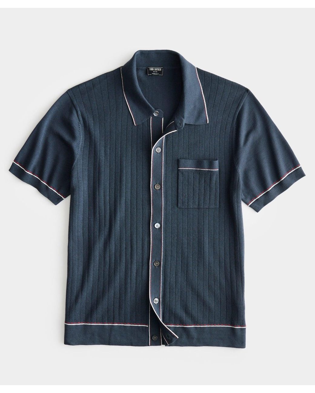 Todd Snyder Cotton Silk Short Sleeve Full Placket Riviera Polo in Blue ...