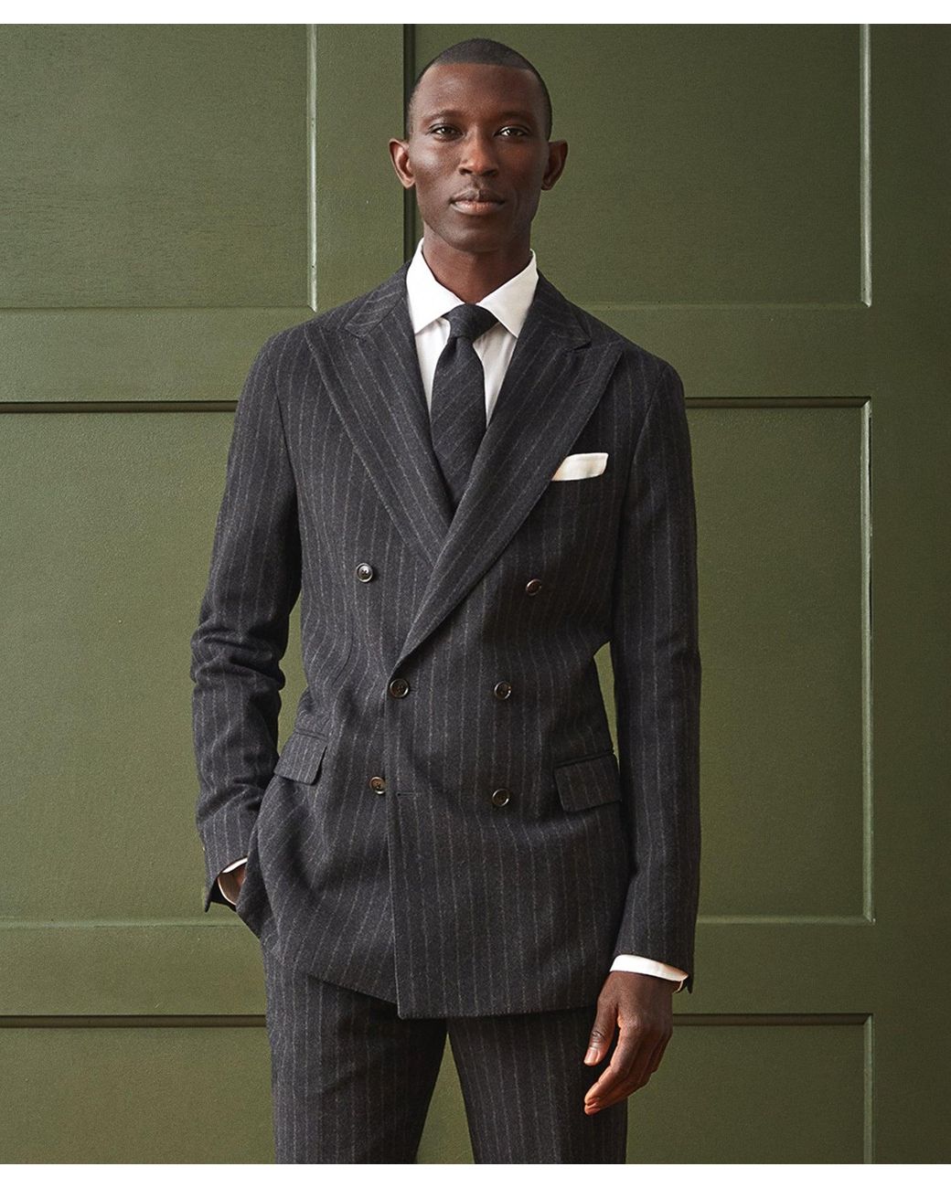 Charcoal double breasted suit outlet