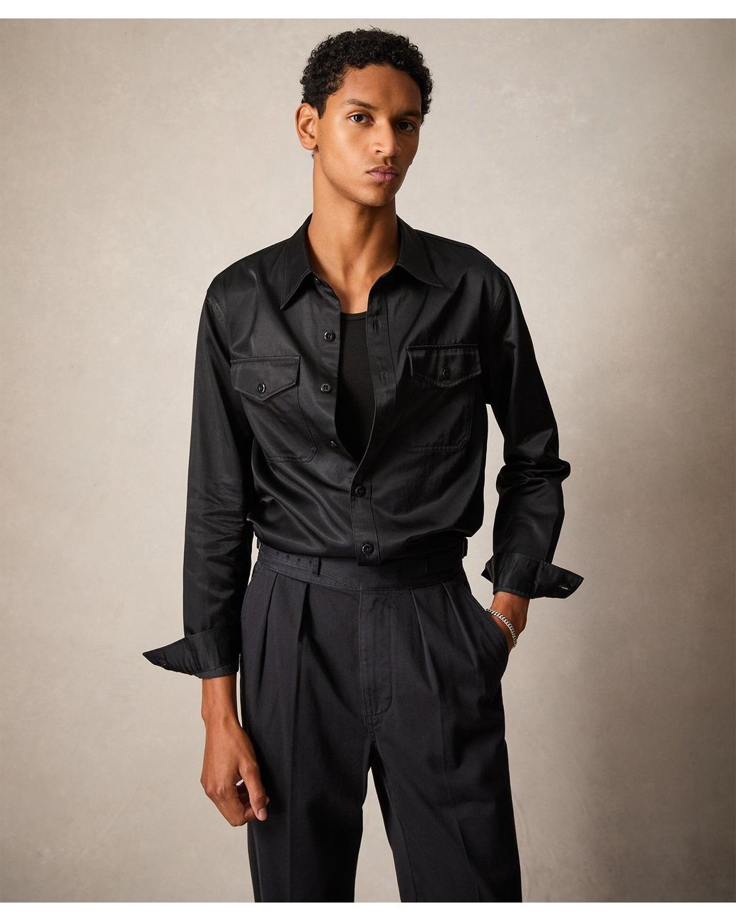 Todd Snyder Japanese Sateen Utility Shirt in Black for Men