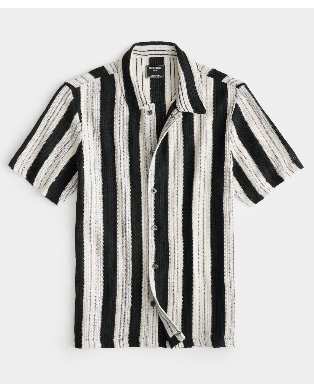 Todd Snyder Black And White Stripe Open-knit Cabana Polo for Men | Lyst