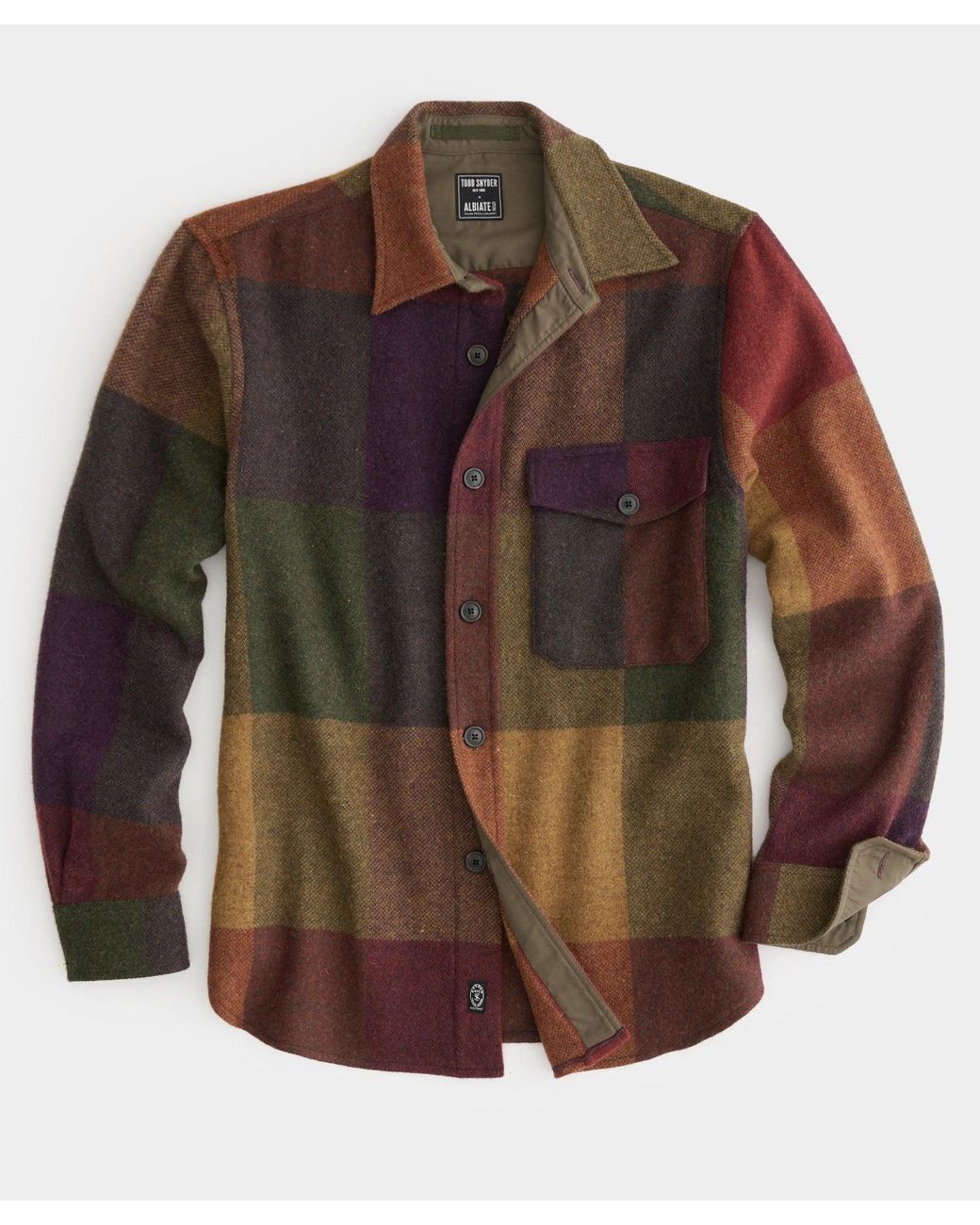 Todd Snyder Color-blocked Wool Plaid Utility Shirt in Brown for Men | Lyst