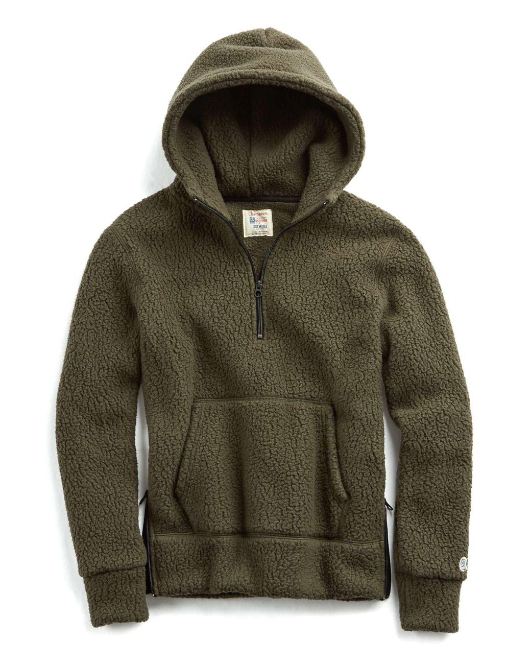 Todd Snyder Synthetic Polartec Sherpa Hoodie With Side Zippers In Olive ...