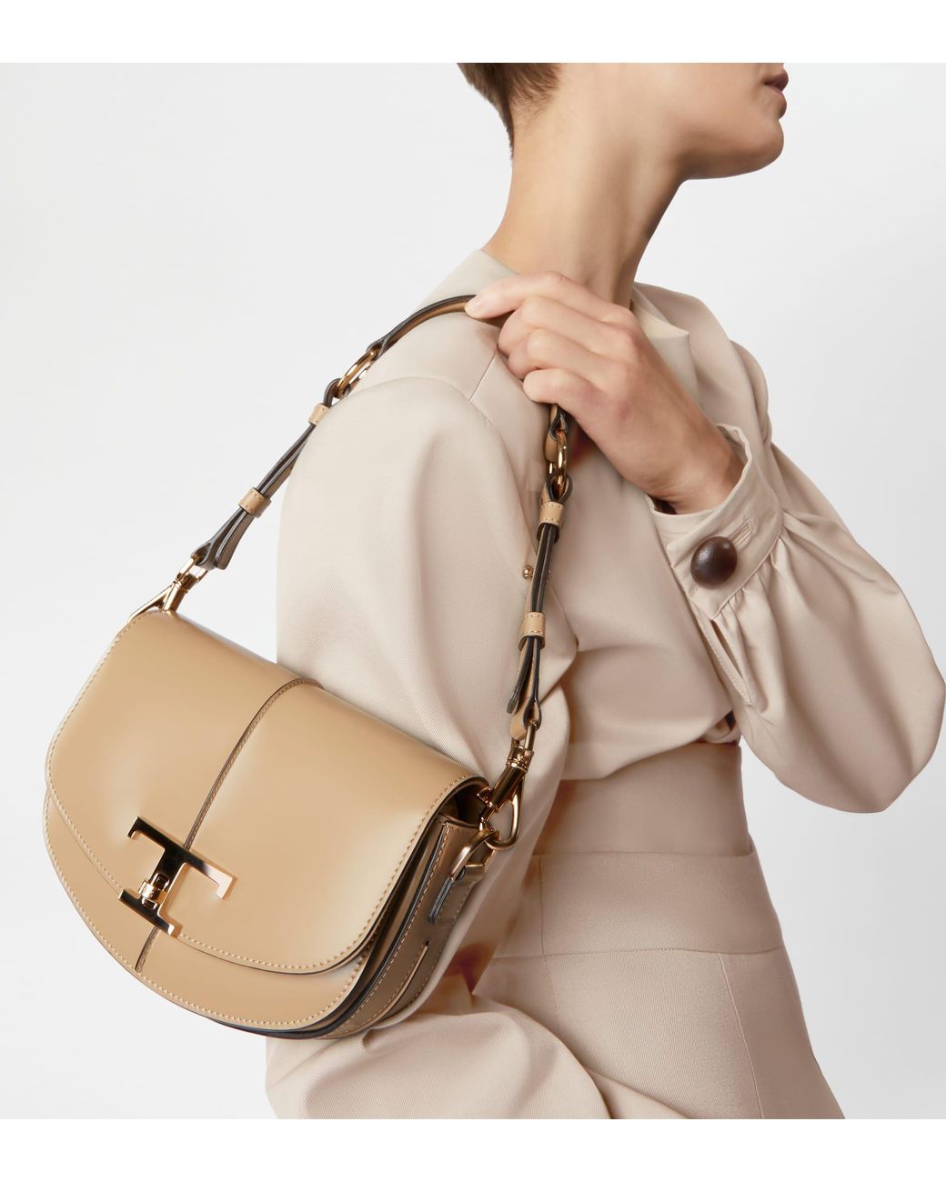 Tod's T Timeless Shoulder Bag In Leather Mini in Natural | Lyst UK