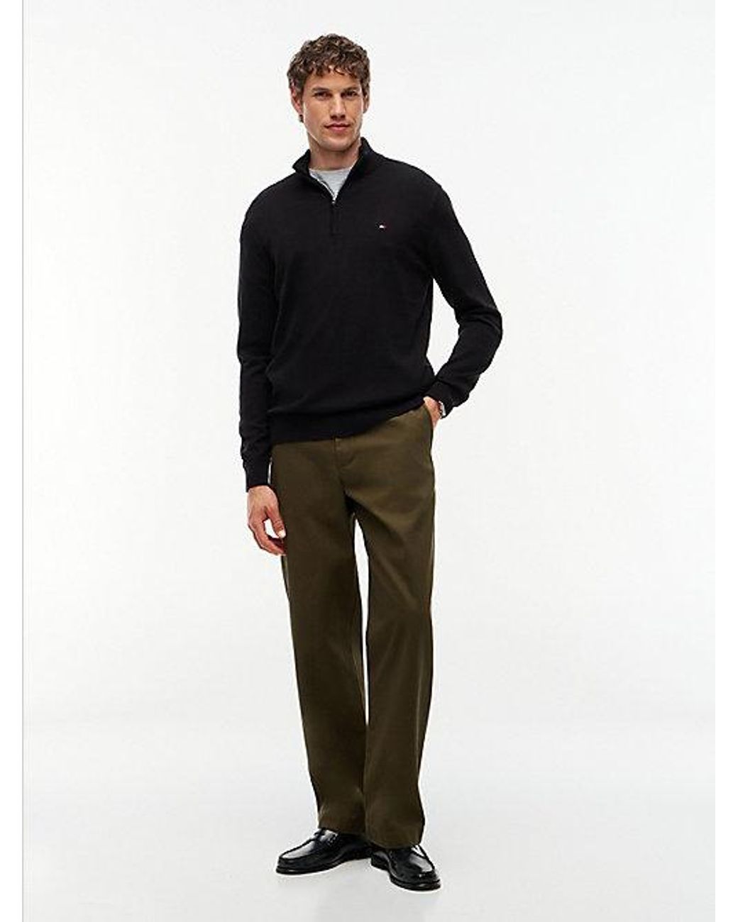 Tommy Hilfiger Black Quarter Zip Mock Neck Jumper for men