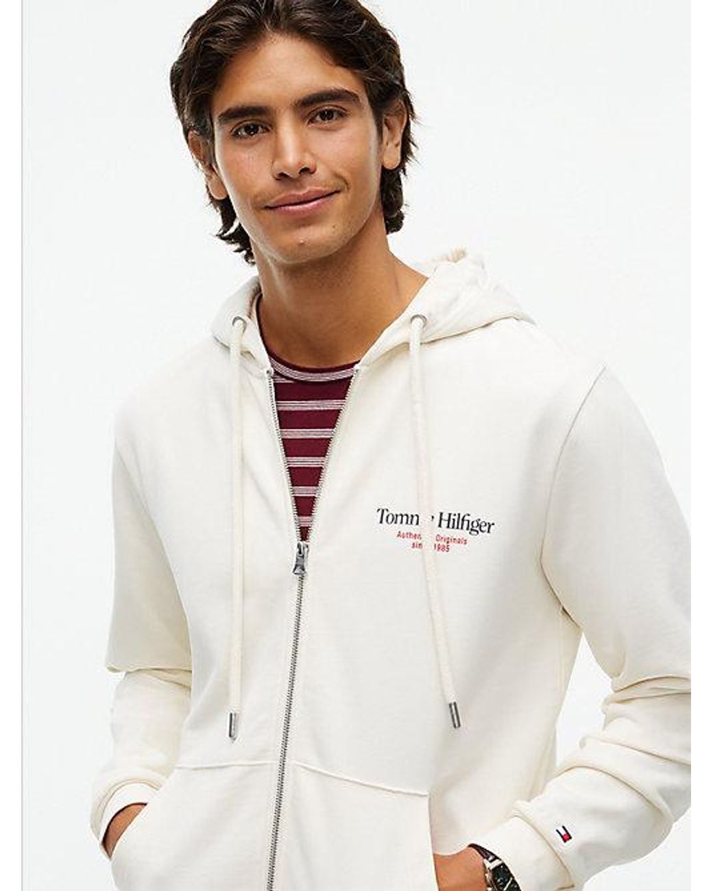 Tommy Hilfiger White Back Graphic Terry Zip Thru Hoody for men