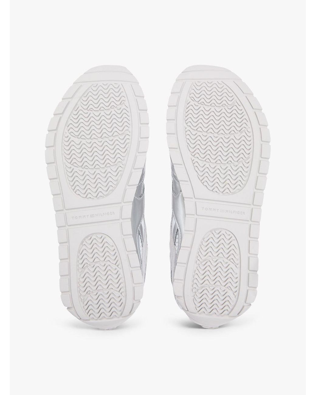 Tommy Hilfiger White Mixed Texture Metallic Trainers With Leather