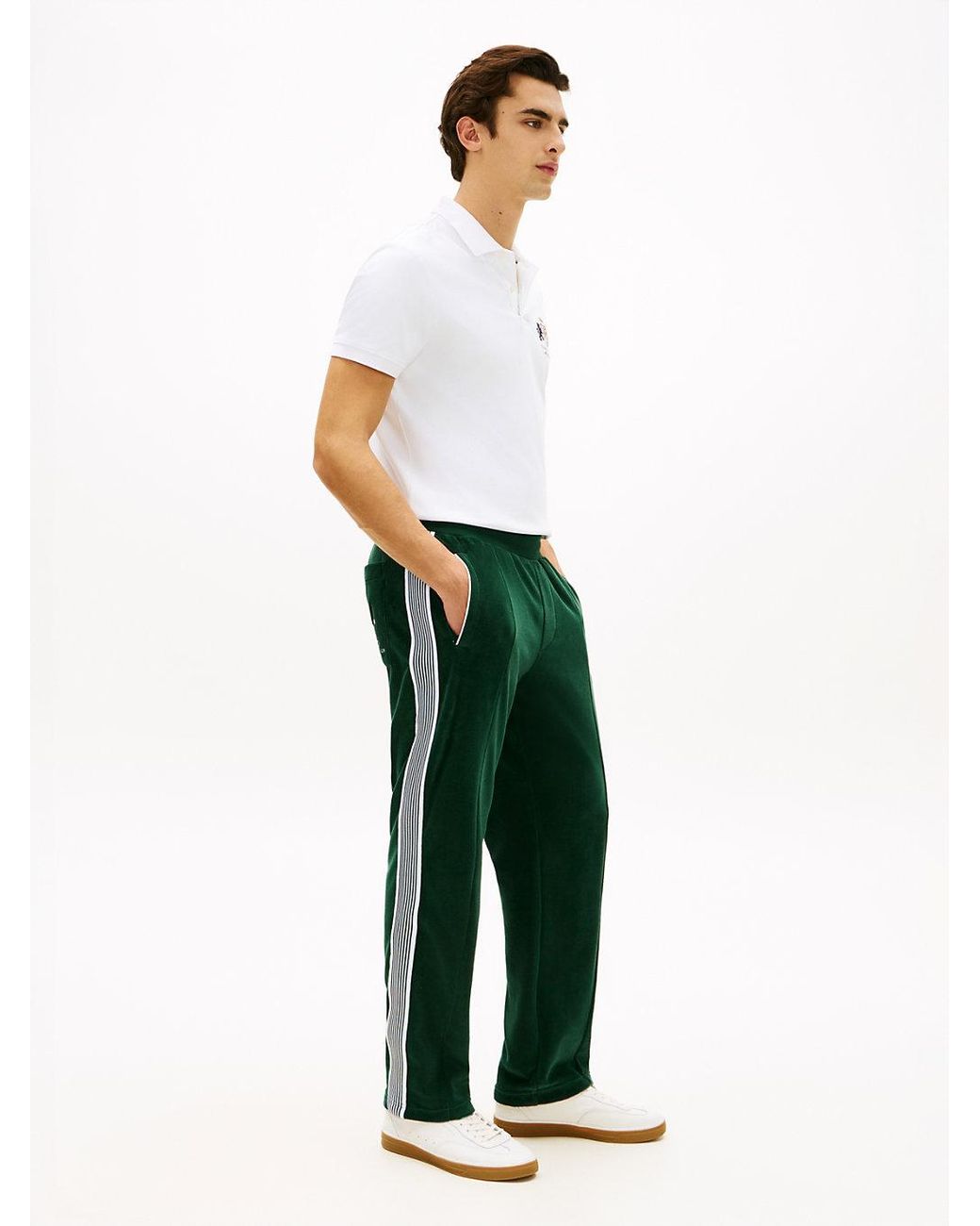 Tommy Hilfiger Green Crest Embroidery Velour Joggers for men