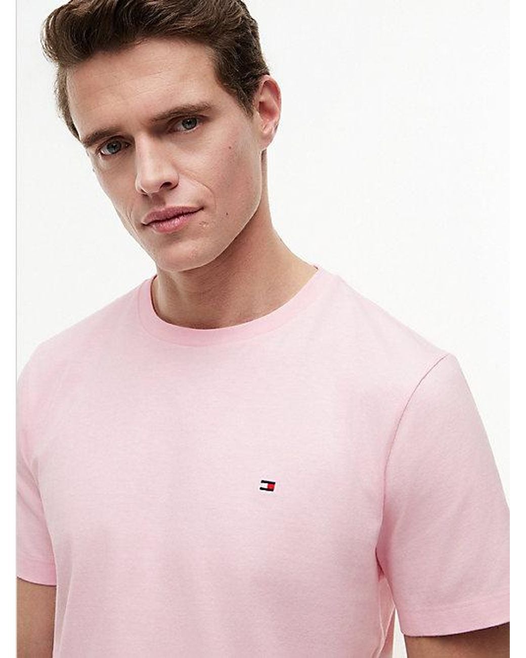 Tommy Hilfiger Pink Flag Embroidery Crew Neck T-Shirt for men