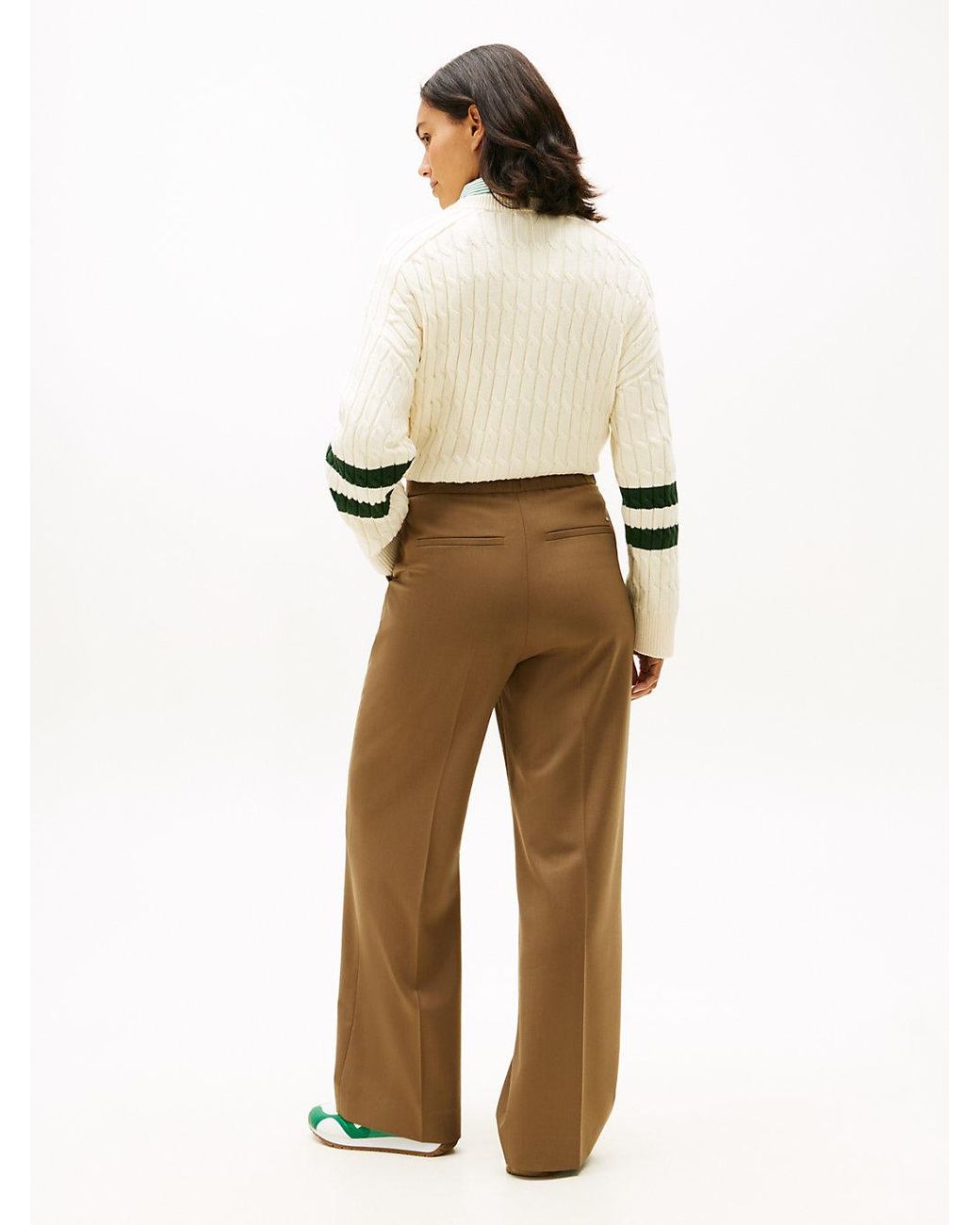 Tommy Hilfiger Natural Timeless Wool Blend Wide Leg Trousers