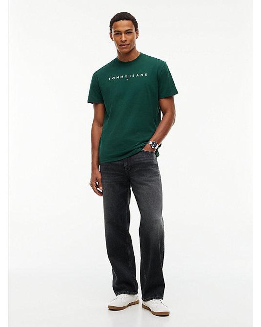 Tommy Hilfiger Green Tommy Jeans Linear Logo Jersey T-Shirt for men