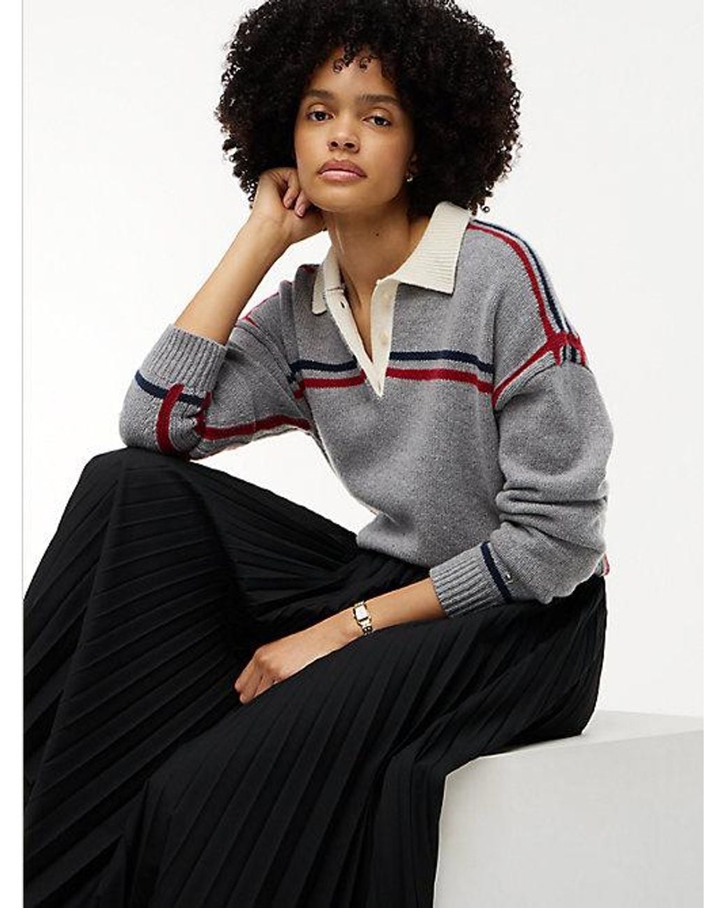 Tommy Hilfiger Black Pleated Twill Midi Skirt