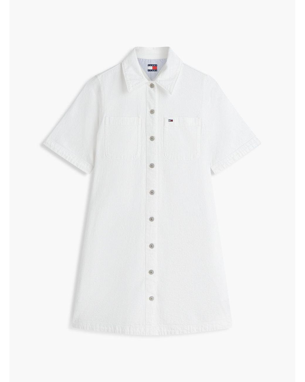 Tommy Hilfiger White Textured Twill A-Line Mini Shirt Dress