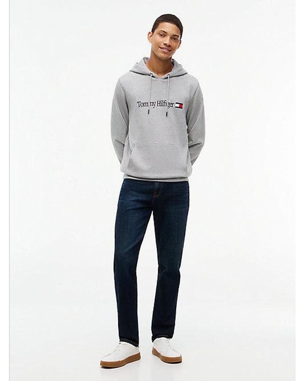 Tommy Hilfiger Gray Logo Terry Drawstring Hoody for men
