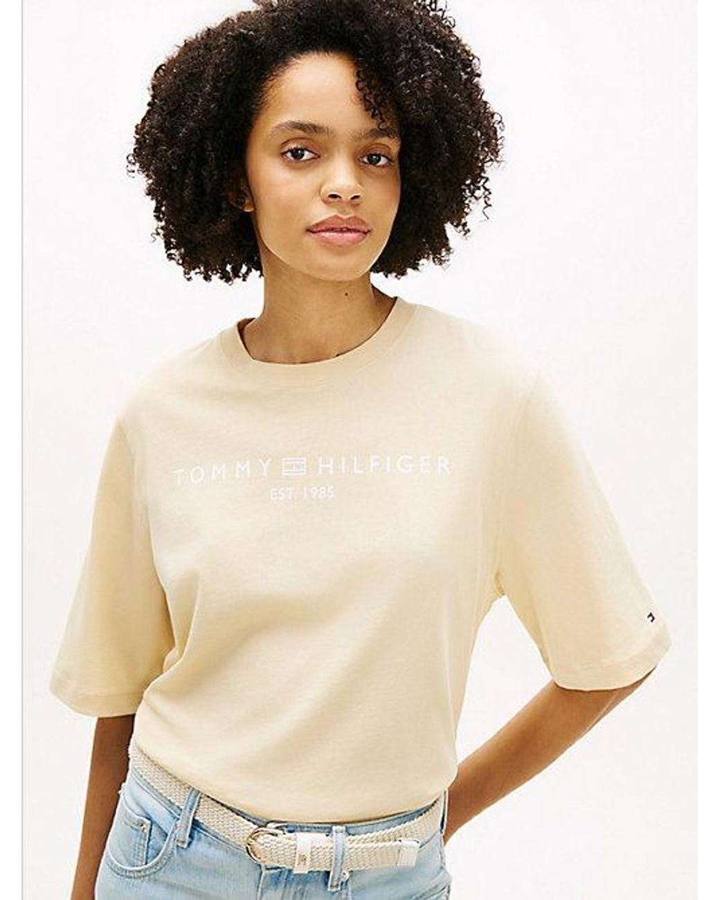 Tommy Hilfiger White Logo Relaxed Crew Neck T-Shirt