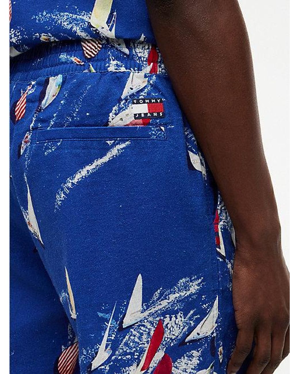 Tommy Hilfiger Blue Print Linen Blend Regular Shorts for men