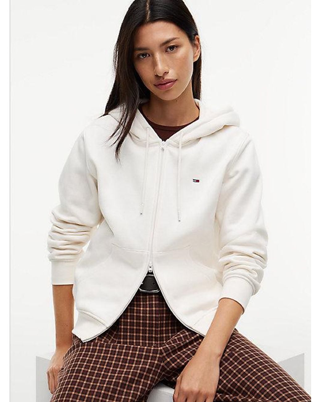 Tommy Hilfiger White Tommy Jeans Flag Embroidery Fleece Zip Thru Hoody