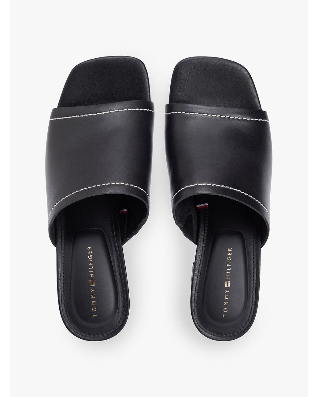 Tommy Hilfiger White Th Monogram Leather Block Heel Mules